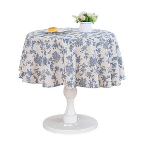 Garden style luxury retro floral tablecloth blue cotton linen tea table cloth small round table cloth cover