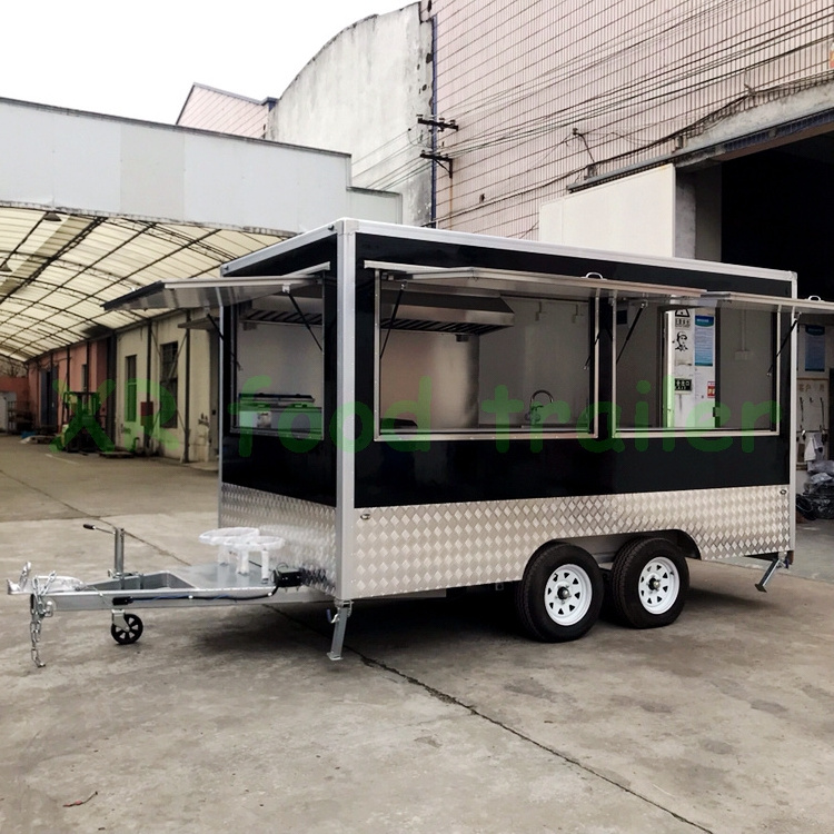 Used Food Mobile Kitchen Truck Trailer for Lease Electric Brake Vending Snack Fiberglass L385*w210*h210cm Restaurant Fruit Truck