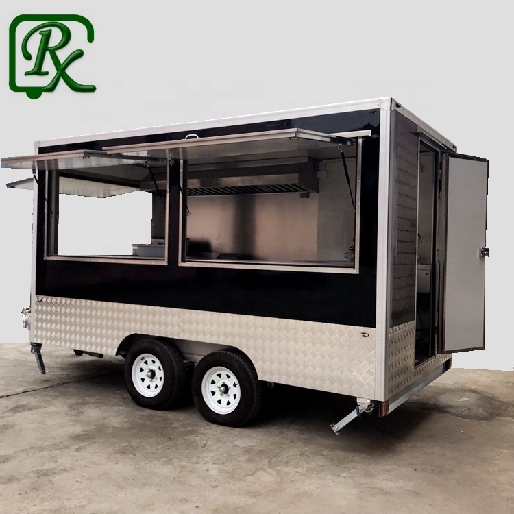 Used Food Mobile Kitchen Truck Trailer for Lease Electric Brake Vending Snack Fiberglass L385*w210*h210cm Restaurant Fruit Truck