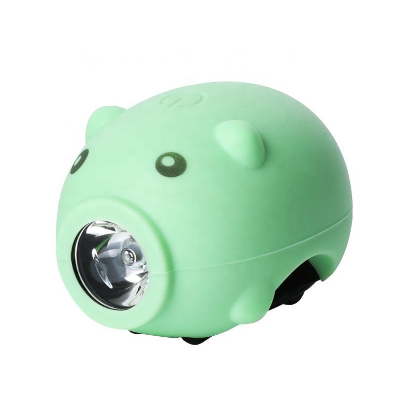 LED Bicycle Front Light with Horn Cartoon Piggy-Shaped Bike Headlight Flashlight for Folding Bike