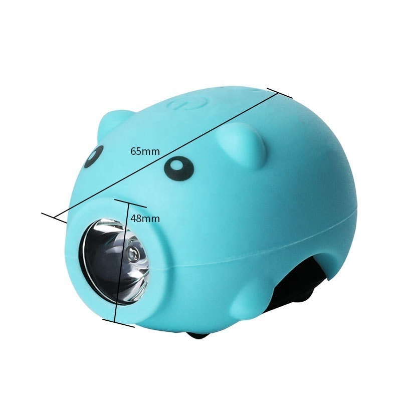 LED Bicycle Front Light with Horn Cartoon Piggy-Shaped Bike Headlight Flashlight for Folding Bike