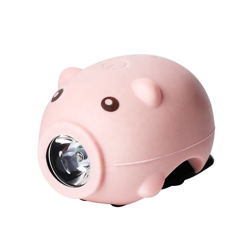 LED Bicycle Front Light with Horn Cartoon Piggy-Shaped Bike Headlight Flashlight for Folding Bike