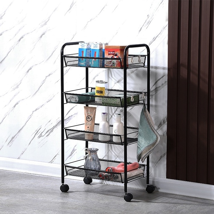 2021 Amazon New Design 4 Tier Fruit Vegetable Storage Rack Basket Rolling Cart