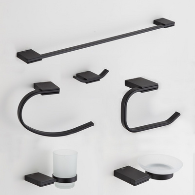 Hotel Wall Mounted Bathroom Hardware 6 pcs Matte Black Brass Bathroom Accessory Set