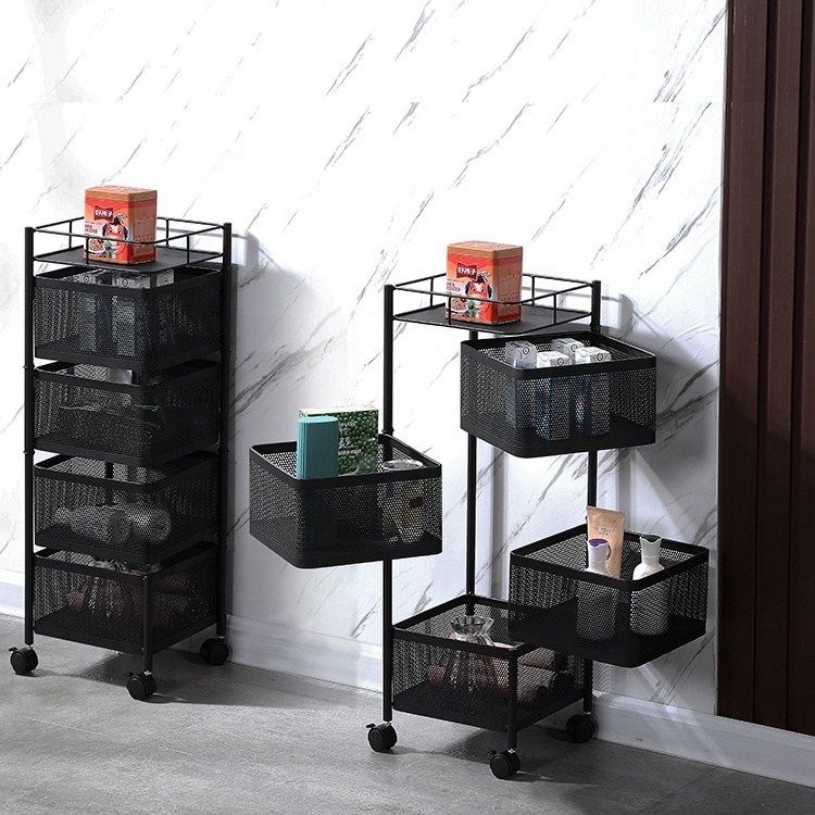 2021 Amazon New Design 4 Tier Fruit Vegetable Storage Rack Basket Rolling Cart