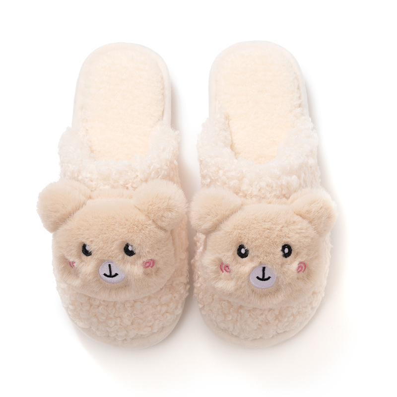 Cartoon Fur Warm Indoor Bear Slippers Cute Stuffed  Plush Teddy Bear Slippers Women Slippers Shoes