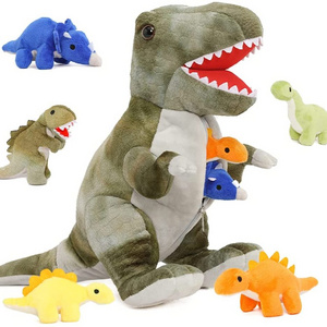 15 inch Customized Toys Dinosaur Plush Stuffed Animal with Tummy Carrier Filled with 5 Cute Little Baby Dinosaur Toy Set