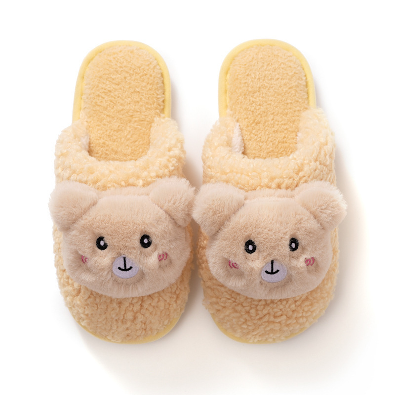 Cartoon Fur Warm Indoor Bear Slippers Cute Stuffed  Plush Teddy Bear Slippers Women Slippers Shoes