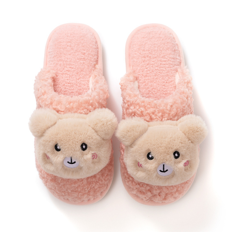 Cartoon Fur Warm Indoor Bear Slippers Cute Stuffed  Plush Teddy Bear Slippers Women Slippers Shoes