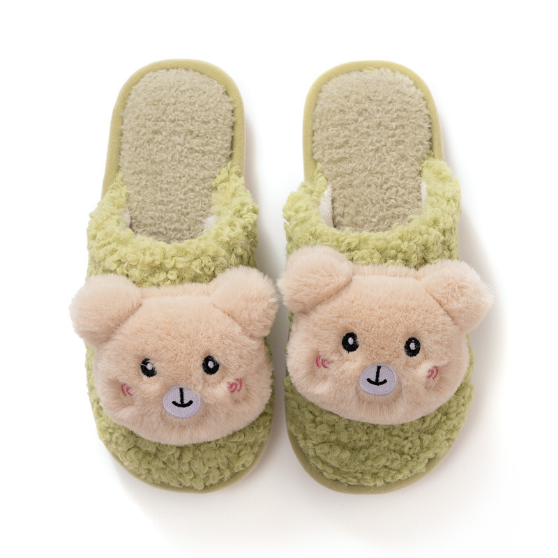 Cartoon Fur Warm Indoor Bear Slippers Cute Stuffed  Plush Teddy Bear Slippers Women Slippers Shoes