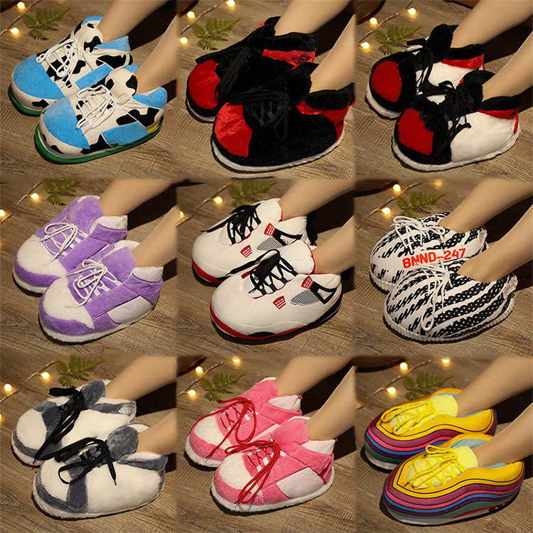 New arrival personalized soft cozy unisex bedroom sport sneaker plush slippers indoor