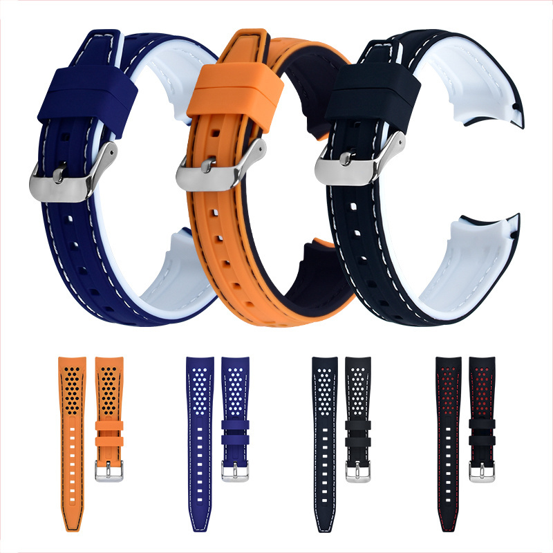 SHX with stitching for quartz watch dual color 20mm 22mm 24mm watch band silicone curve end rubber strap