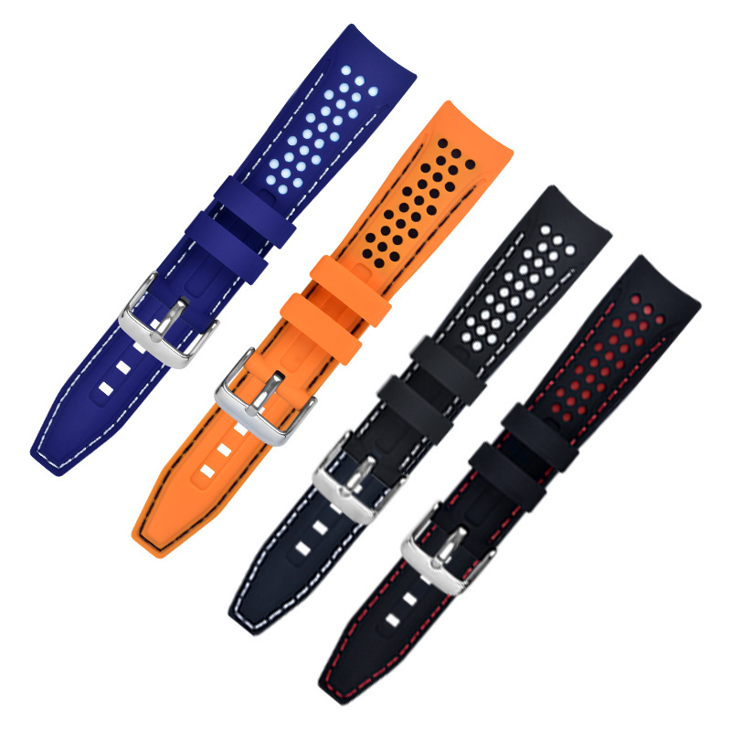 SHX with stitching for quartz watch dual color 20mm 22mm 24mm watch band silicone curve end rubber strap