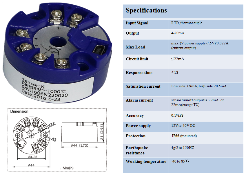 Programmable Thermocouple K J Pt100 To 4-20ma Converter Tc Rtd Input 4-20ma Output Head-mounted Temperature Transmitter With Usb