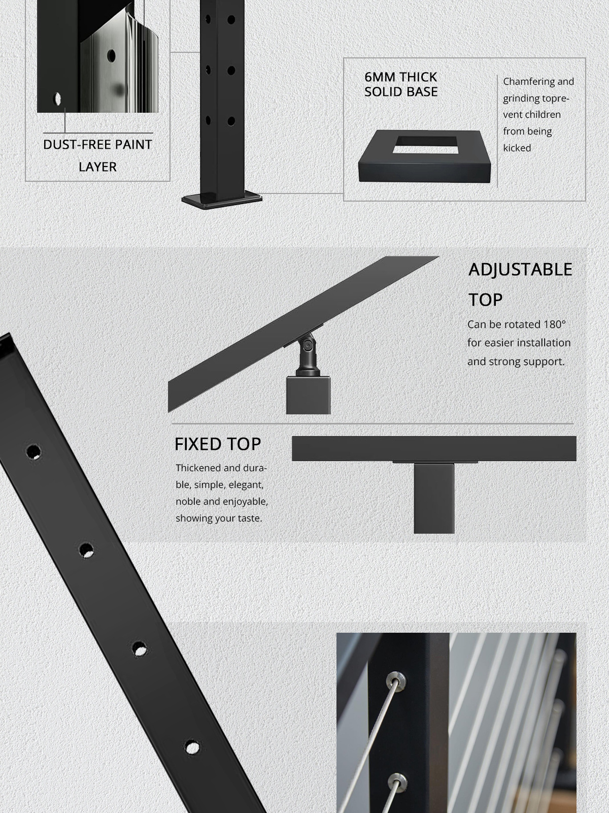 Premium low maintenance cable railing baluster stainless steel outdoor railing wire cable systems