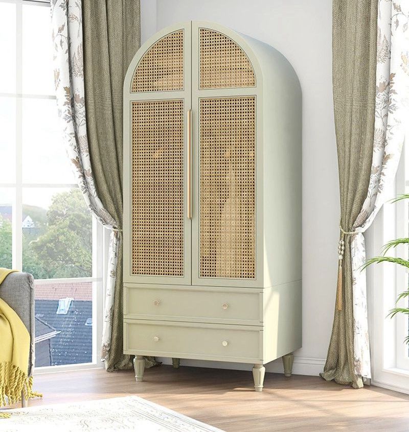 Nordic fashion high-end bedroom oak tree rattan wardrobe customized cane furniture