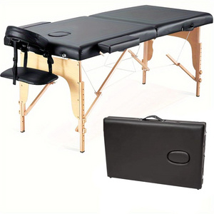 2024 Home Wooden Frame Salon Beauty Bed, Black Portable Massage Bed, Facial Care Bed, Spa Eyelash Bed, Adjustable Height