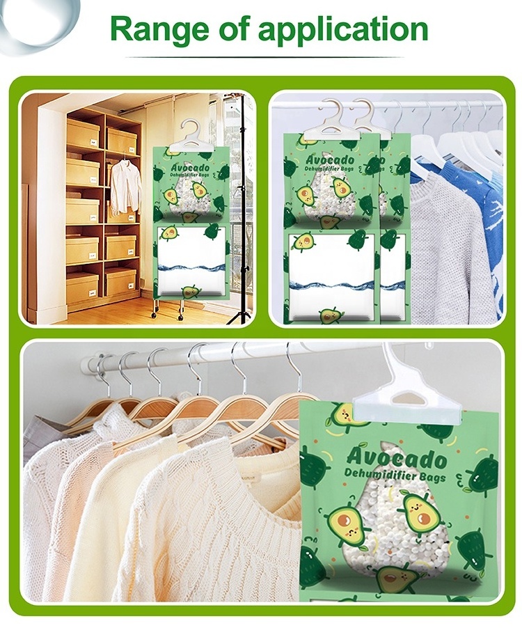 Wardrobe hanging moisture absorber and odor eliminator dehumidifier bags