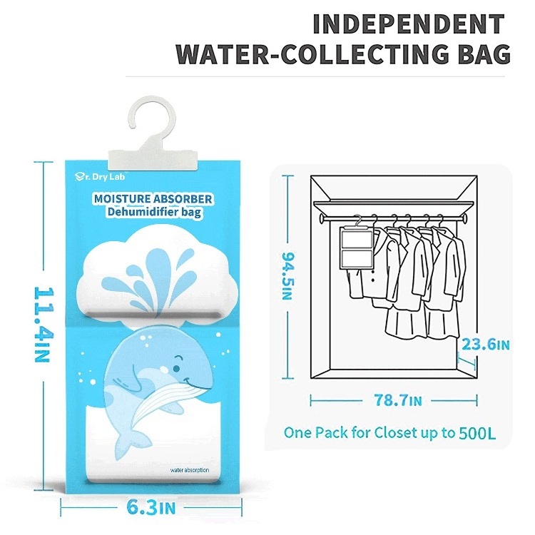 OEM ODM 160g, 210g, 230g custom Indoor closet dehumidifier bag moisture absorber odor eliminator hanging bags