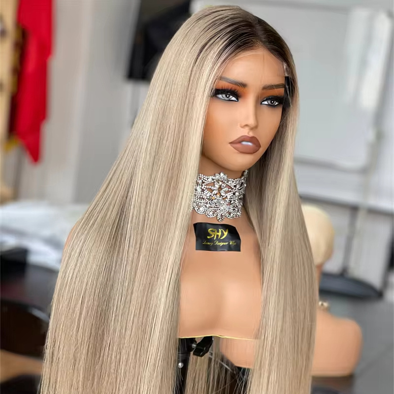 2024 Raw Hair Blonde HD Balayage Wig Silky Straight Invisible Lace Single Knot Glueless Wigs For Women