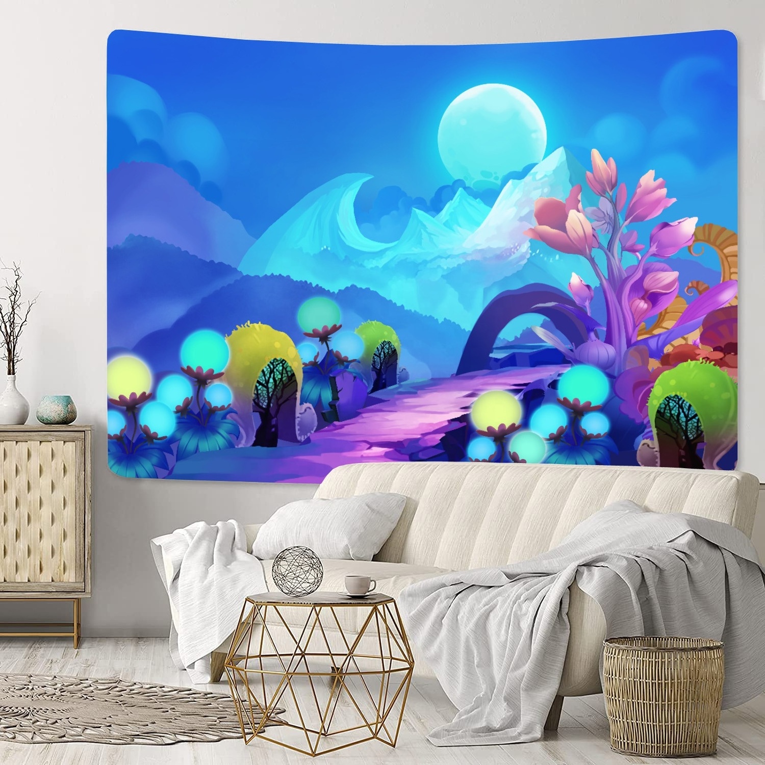 Popular Scenery Tapiz Forest Tapestry Custom 100% Polyester BoHo Moon Tapestries Mandala Print Tapestry Wall Hanging Decor