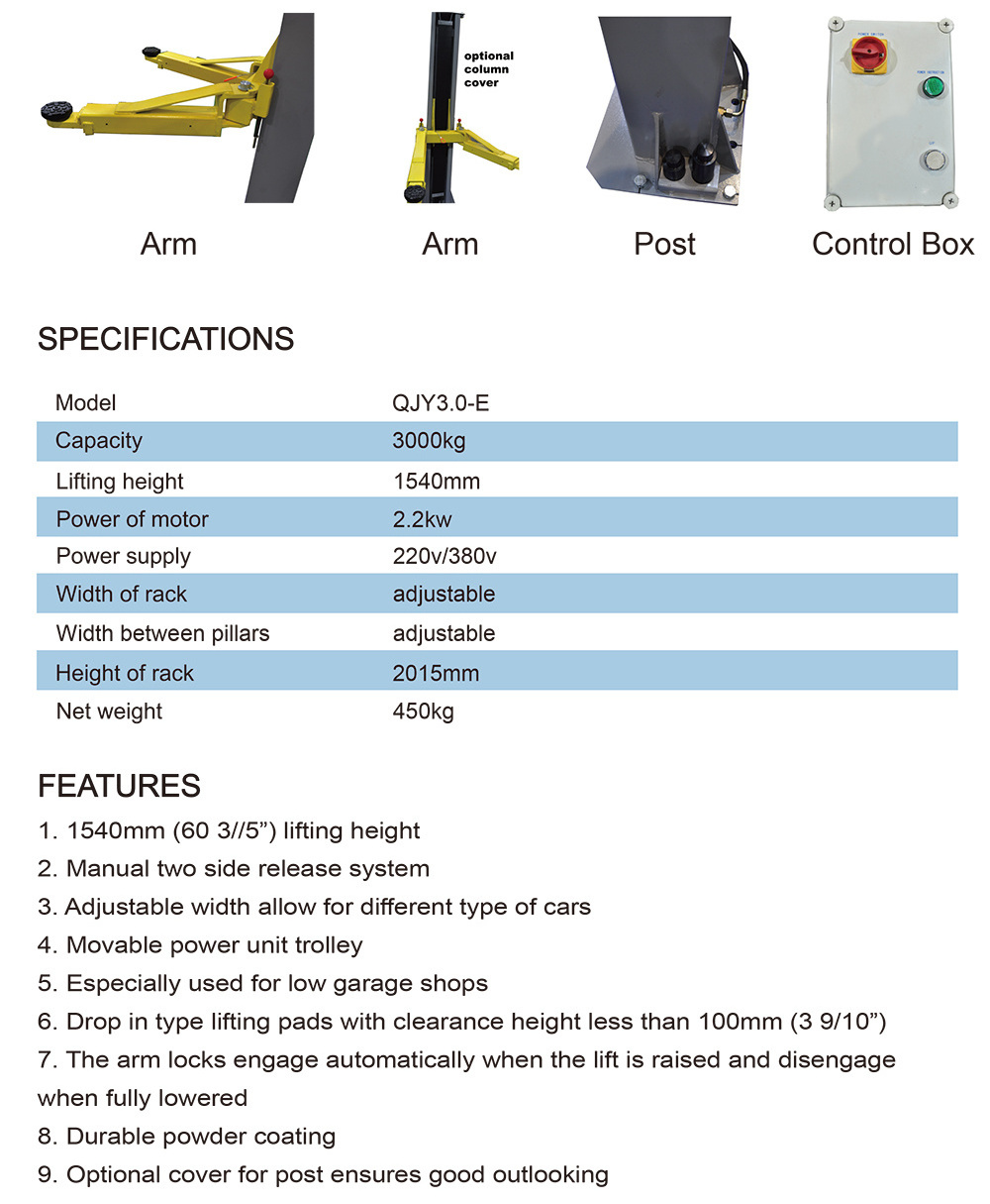 seconded hand 2 post lift 5 ton 2 post car lift with CE Approved