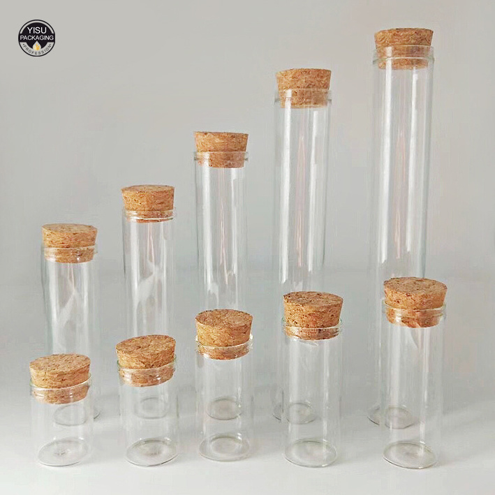 Different size glass plastic test tube with cork stopper