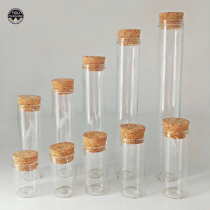 Different size glass plastic test tube with cork stopper