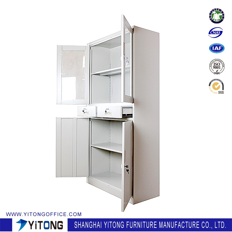 Narrow Edge Multifunctional 2 Drawers Glass And Steel Door Vertical Office Filing Storage Cabinet