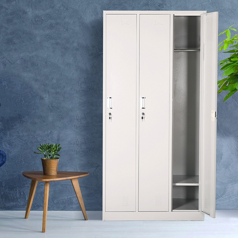 Vertical 3 Door Employee Dormitory Locker Wardrobe Metal Steel Clothes Storage Locker CabinetWith Key