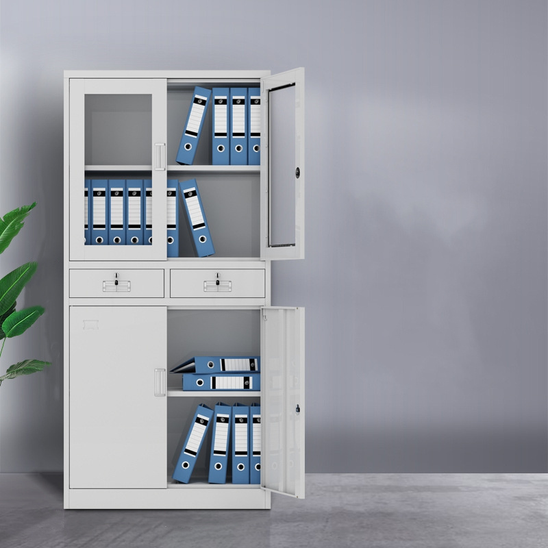 Narrow Edge Multifunctional 2 Drawers Glass And Steel Door Vertical Office Filing Storage Cabinet