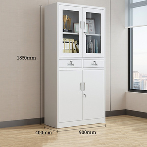 Narrow Edge Multifunctional 2 Drawers Glass And Steel Door Vertical Office Filing Storage Cabinet