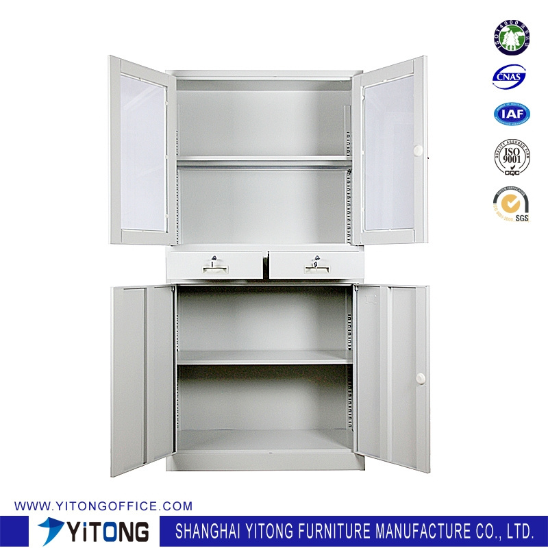 Narrow Edge Multifunctional 2 Drawers Glass And Steel Door Vertical Office Filing Storage Cabinet