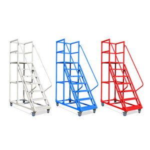 Warehouse Steel Safety Rolling Mobile Platform Ladder with Handrails