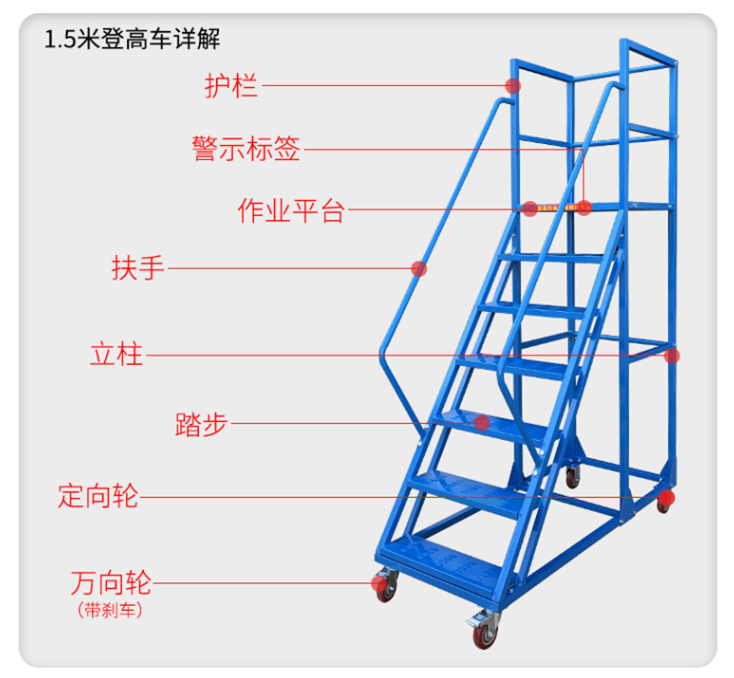 Warehouse Steel Safety Rolling Mobile Platform Ladder with Handrails