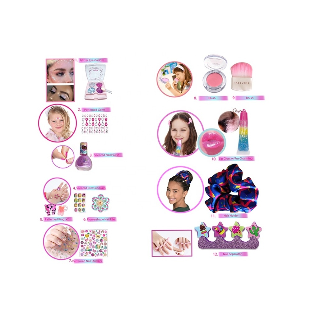 Girls beauty make up tattoo sticker gift set box Teenager nail polish for party kids eye shadow make up for kit