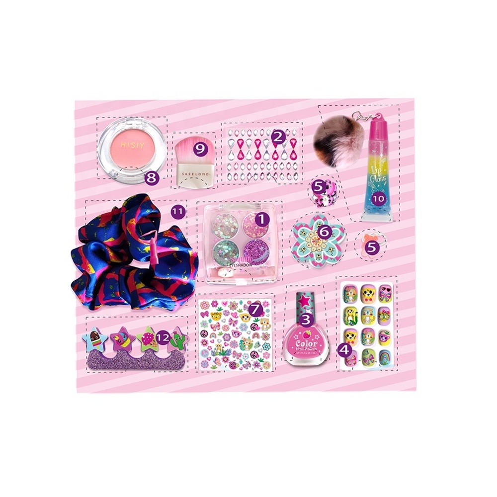 Girls beauty make up tattoo sticker gift set box Teenager nail polish for party kids eye shadow make up for kit