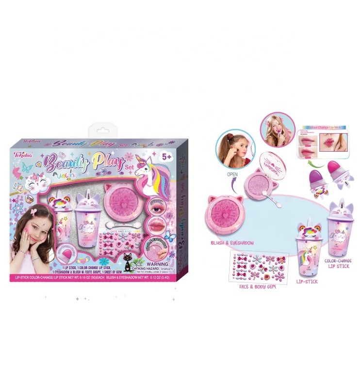 Girls make up lip gloss set children make up nail sticker set kids make up lip sticker gift set