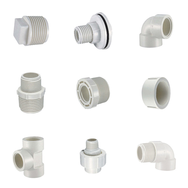 25mm 50mm Male 3/4 Bsp to Female 20mm Pvc Pvcthreaded Elbow Tee Reducer Coupling Clips Pvc Roscado Pvc Fittings