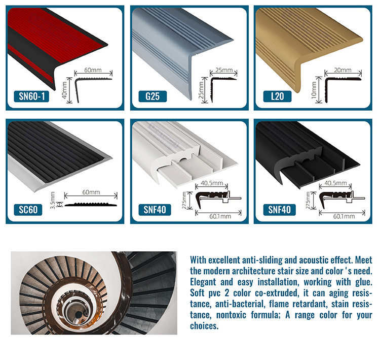 Flexible vinyl stair edging stair nose pvc anti slip pvc rubber stair nosing edge trim protec