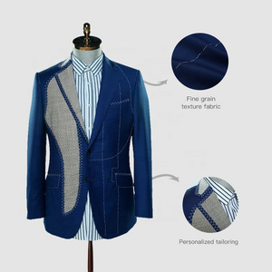 Top Quality fashion blue men slim fit suits fabric 100% wool full canvas man suit