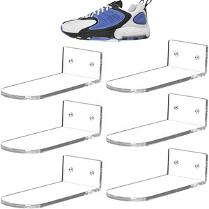 Hot Sale Acrylic Floating Shoe Display Clear Acrylic Wall Mount Floating Shelves Sneaker Shelf for Wall-Set of 6