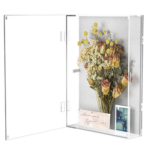 Wholesale Custom Clear DIY Tabletop Wall Mount Acrylic Flower Display Frame Acrylic Shadow Box Frame For Home Office Decor