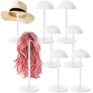 Custom Foam Adjustable Height Acrylic Wig Display Stand Holder Portable Non Slip Acrylic Hat Stand Display Rack