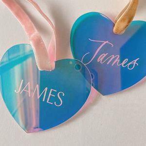 Iridescent Acrylic Heart Valentine's Name Tag Christmas Tree Acrylic Decoration First Christmas Ornament