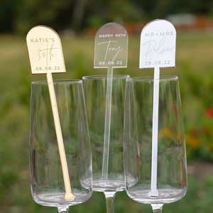 Custom Swizzle Stir Sticks Arched Shaped Gold Mirror Acrylic Drink Stirrers Wedding Charms Cocktails Wedding Decor