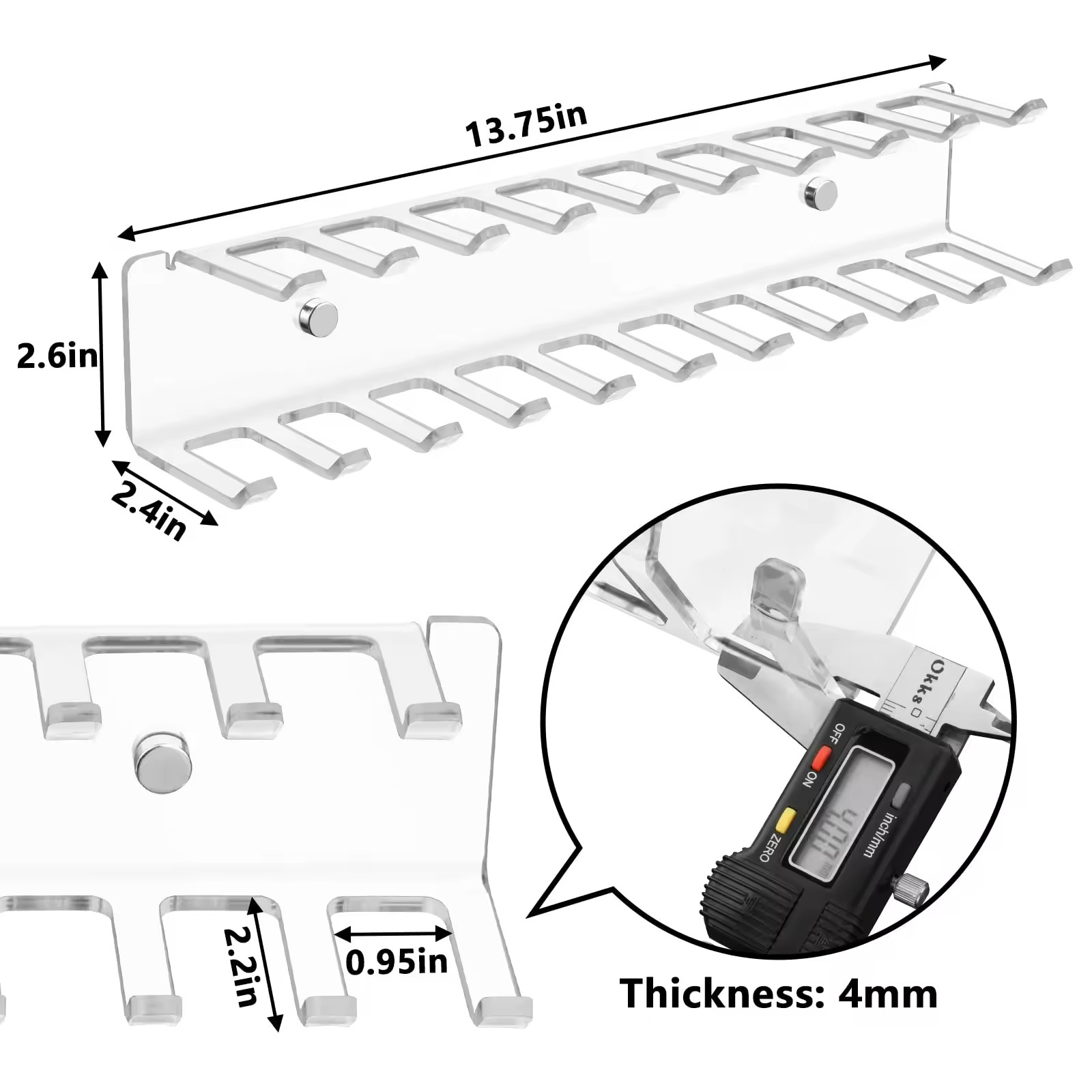 YUBI Clear Wall Mounted Closet Tie Rack Acrylic Belt Organizer For Tie Belt Storage Holder