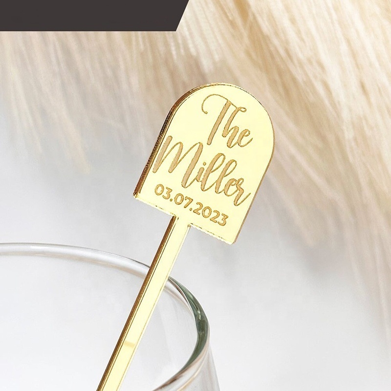 Custom Swizzle Stir Sticks Arched Shaped Gold Mirror Acrylic Drink Stirrers Wedding Charms Cocktails Wedding Decor