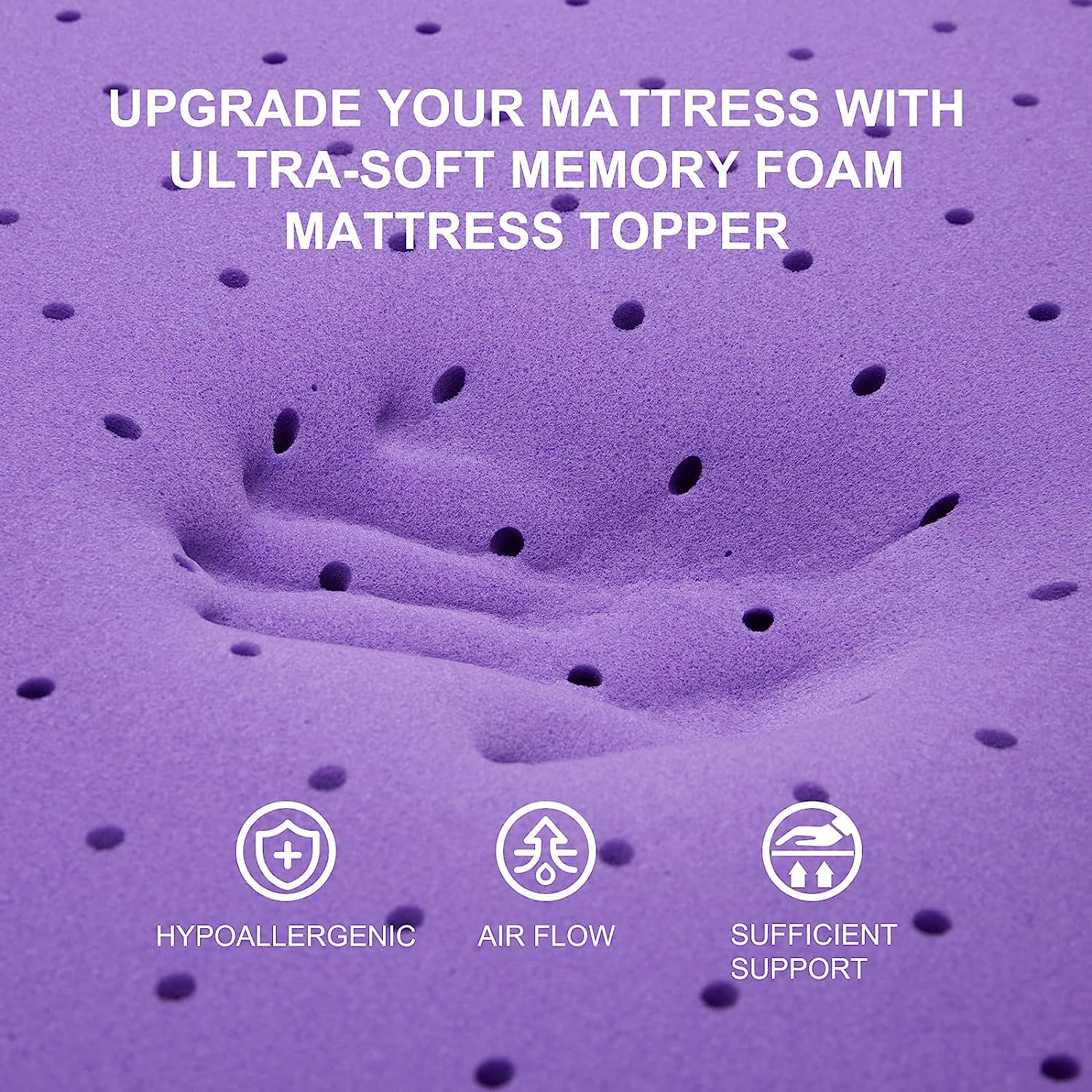 3 Inch Gel Memory Foam Mattress Topper Ventilated Soft Mattress Pad, Bed Topper, CertiPUR-US Certified, Twin Size, Purple