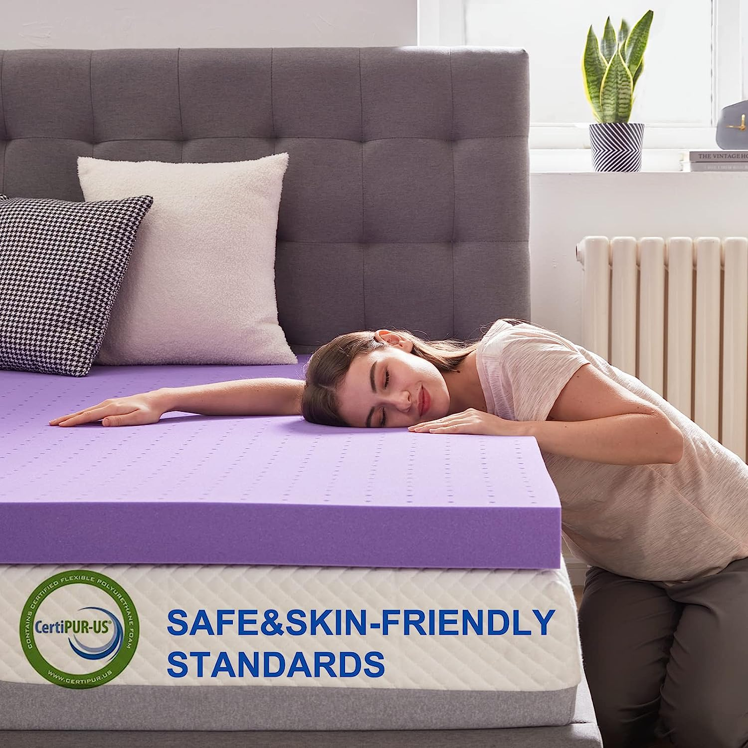 3 Inch Gel Memory Foam Mattress Topper Ventilated Soft Mattress Pad, Bed Topper, CertiPUR-US Certified, Twin Size, Purple